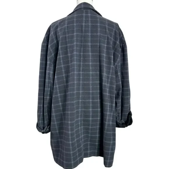 Free People Oversized Layering Menswear Reggie Blazer Blue Plaid Medium Preppy